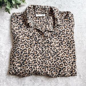 Beach Lunch Lounge Brown Leopard Button Down Blouse Size Small